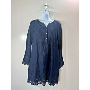 Malvin I Love Linen Women’s Eyelet Dress Size S Navy Preppy Coastal Classic Boho